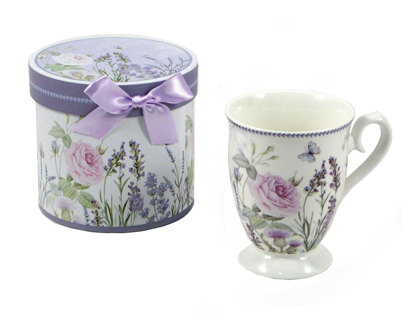 Porcelain Tall Mug with Gift Box – Purple Flowers