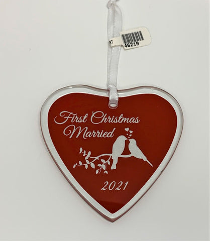 Glass Red Heart Ornament - Engravable