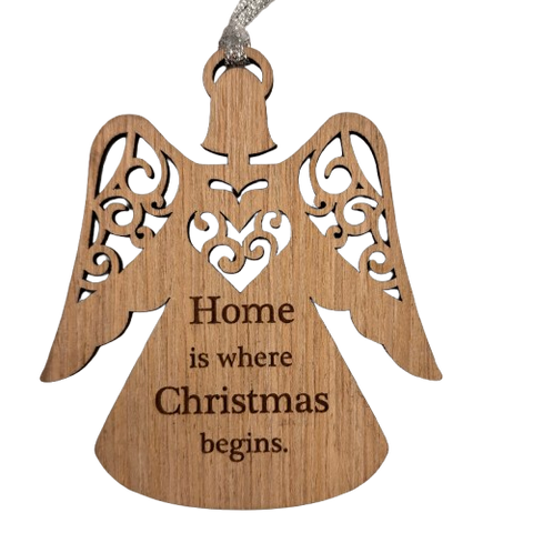 Wooden Angel Home is Where Ornament