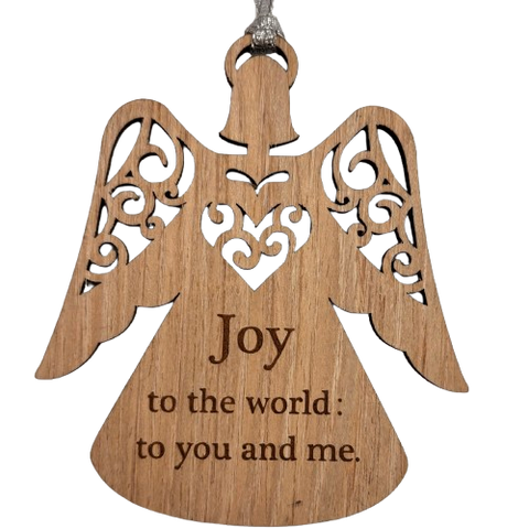 Wooden Angel Joy to World Ornament