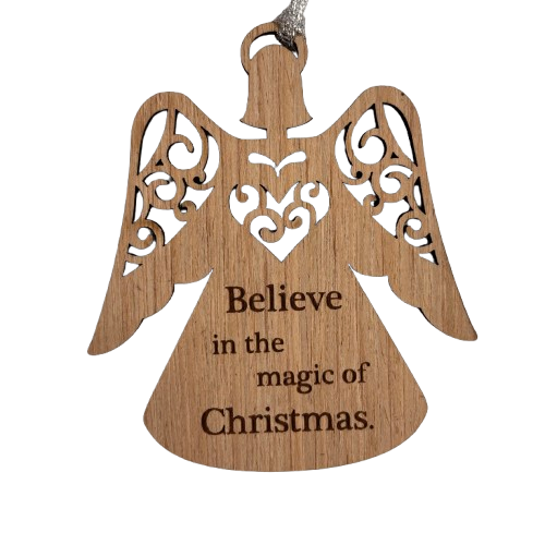 Wooden Angel Believe Ornament