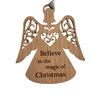 Wooden Angel Believe Ornament