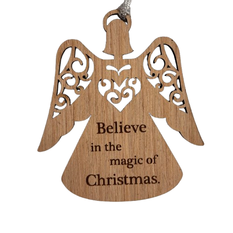 Wooden Angel Believe Ornament