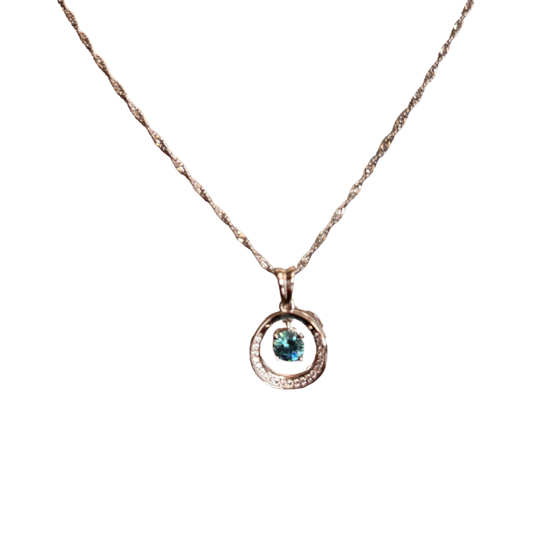 Sterling Silver Aquamarine Crystal Circle Necklace