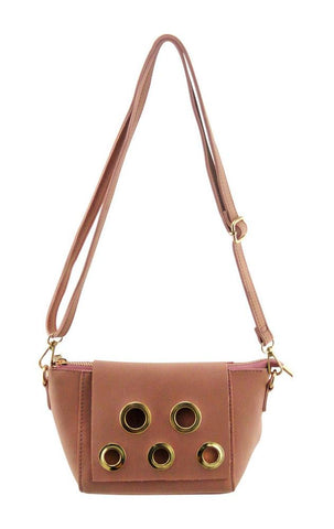 Suede Look and Feel Crossbody Bag with 5 Grommets