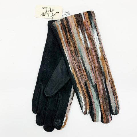 Brown Striped Embroidered Gloves