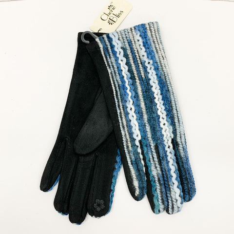 Blue Striped Embroidered Gloves
