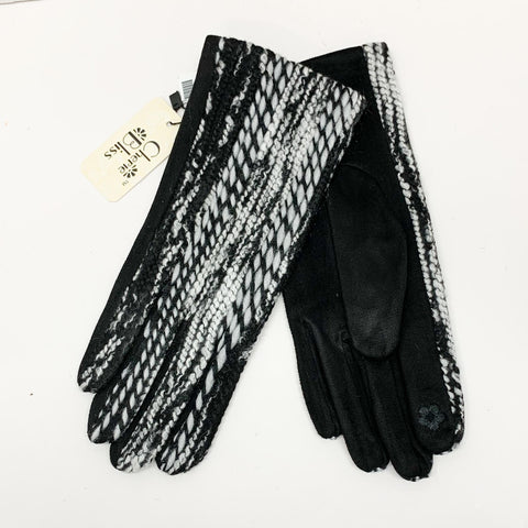 Black/White Striped Embroidered Gloves
