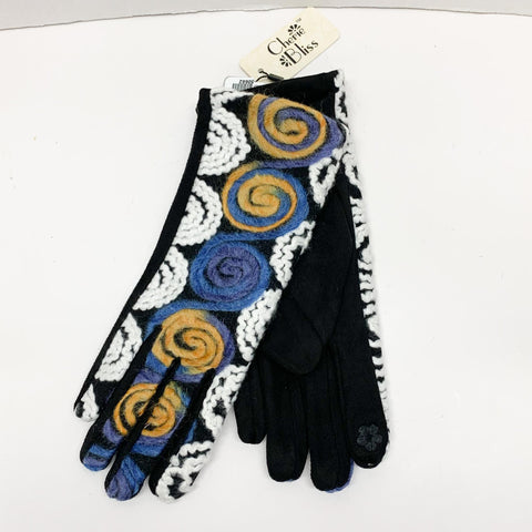 Blue/Yellow Embroidered Gloves