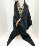 Black & Grey Knitted Shawl with Buckle