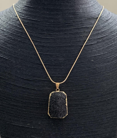 Crystal/Gold Necklace Rectangle - Black