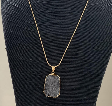Crystal/Gold Rectangle Necklace - Grey