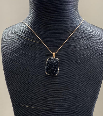 Crystal/Gold Rectangle Necklace - Black