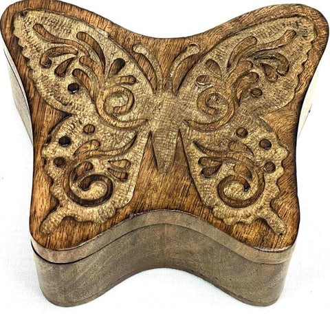 Mango Wood Swivel Box - Butterfly