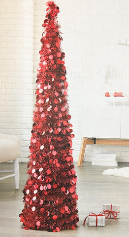 Collapsible  5 foot Red Tinsel Tree