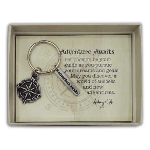 Adventure Awaits w/ Compass - Key Ring