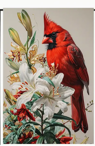 Garden Flag Cardinal with Lillies