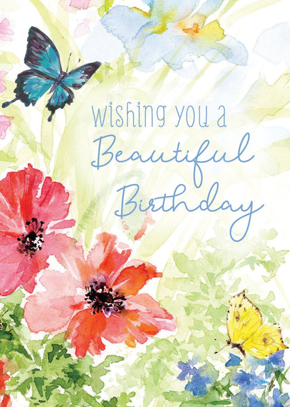 Flowers & Butterflies Birthday Card