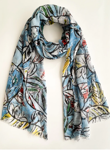Scarf with Blue Leaves