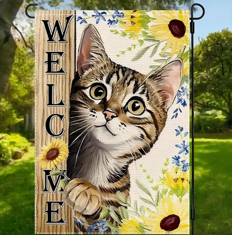 Garden Flag-Welcome/Cat