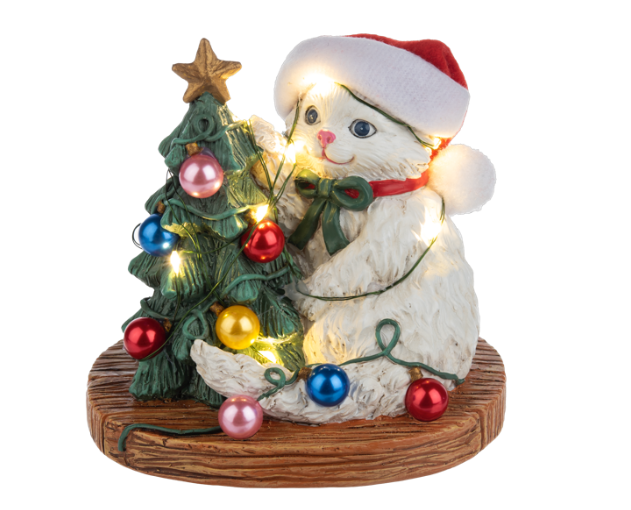 White Cat Light Up Figurine