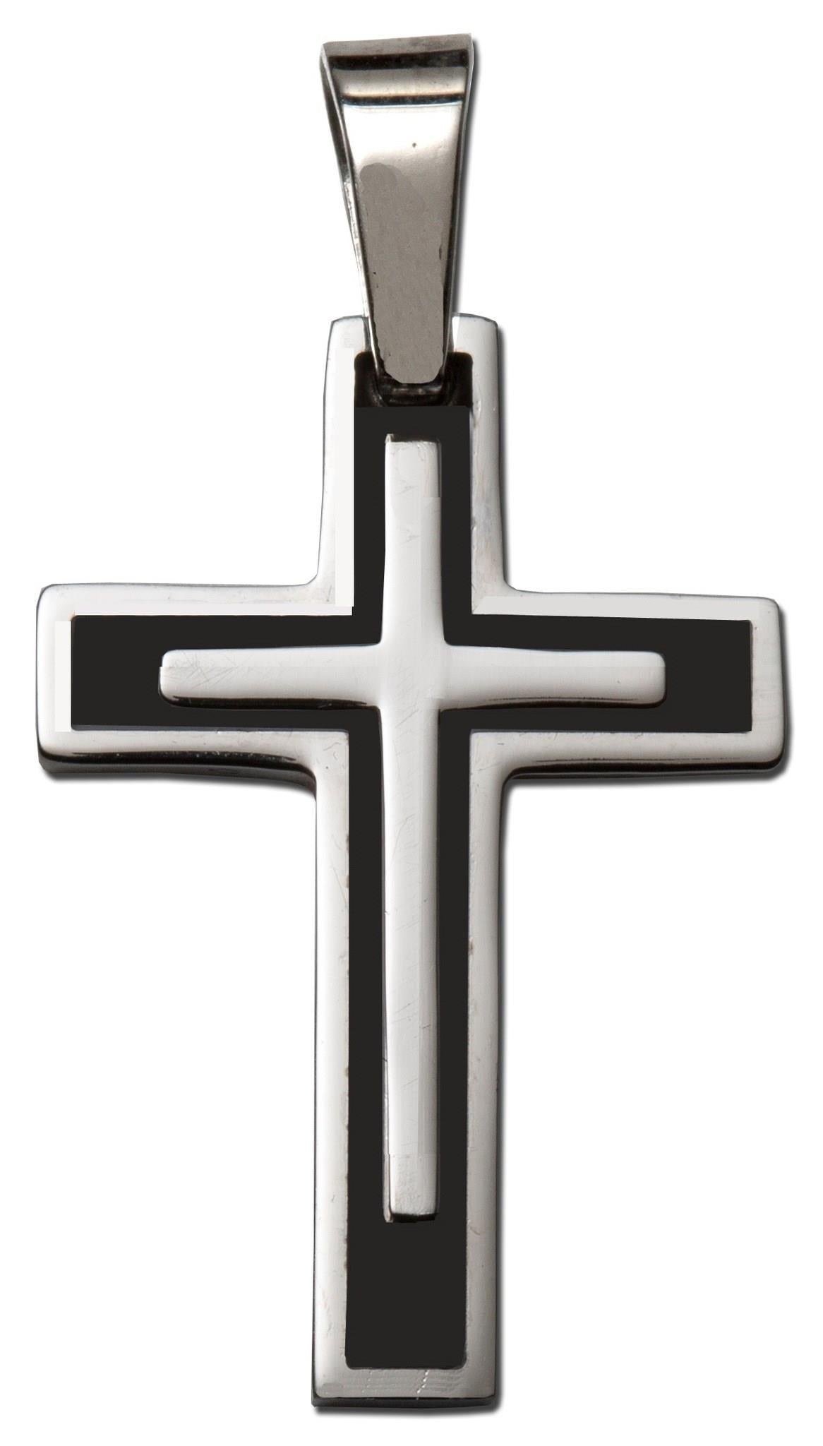 Stainless Steel Cross Necklace with Black Accents – 24" Chain