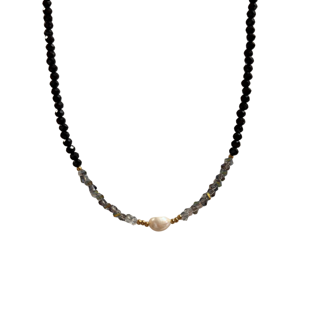 Black Crystal Necklace with Pearl