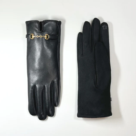 Faux Leather Gloves with Buckle Detail