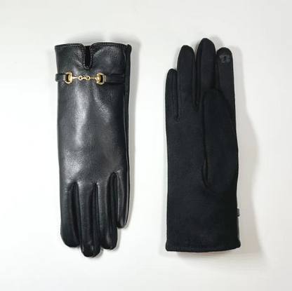 Faux Leather Gloves with Buckle Detail