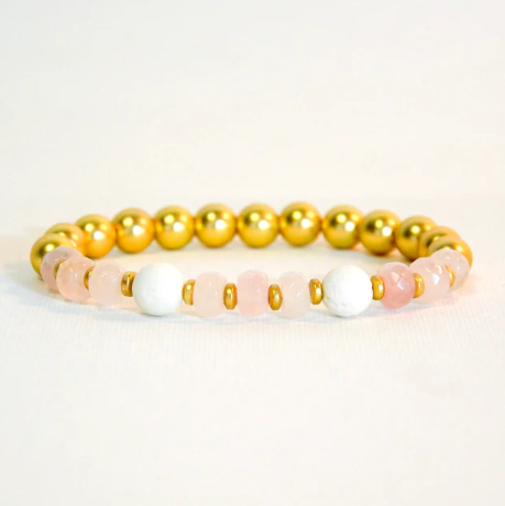 Stretch Bracelet | Rose Quartz. White Lava & Matte Gold