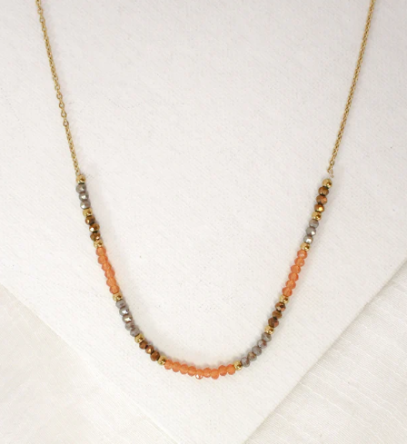 Mid Length Necklace | Delicate Beads. Orange