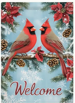 Snowy Cardinal Welcome Flag