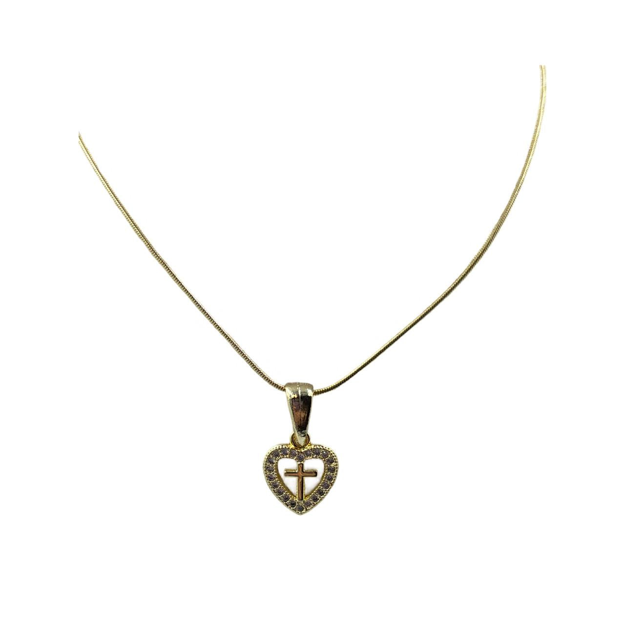 Heart Cross Necklace - Silver tone