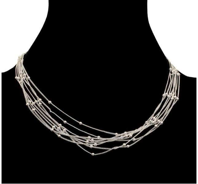Multi-Strand Silver Tone Beaded Necklace