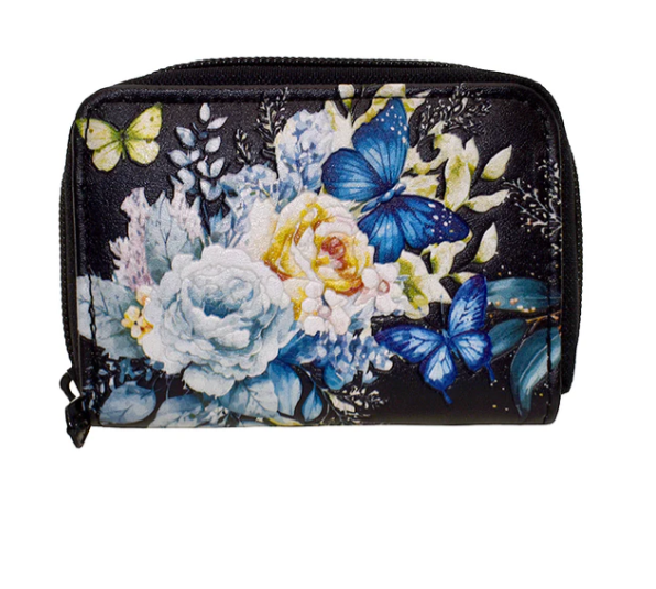 Black Embossed Floral & Butterfly Small Wallet