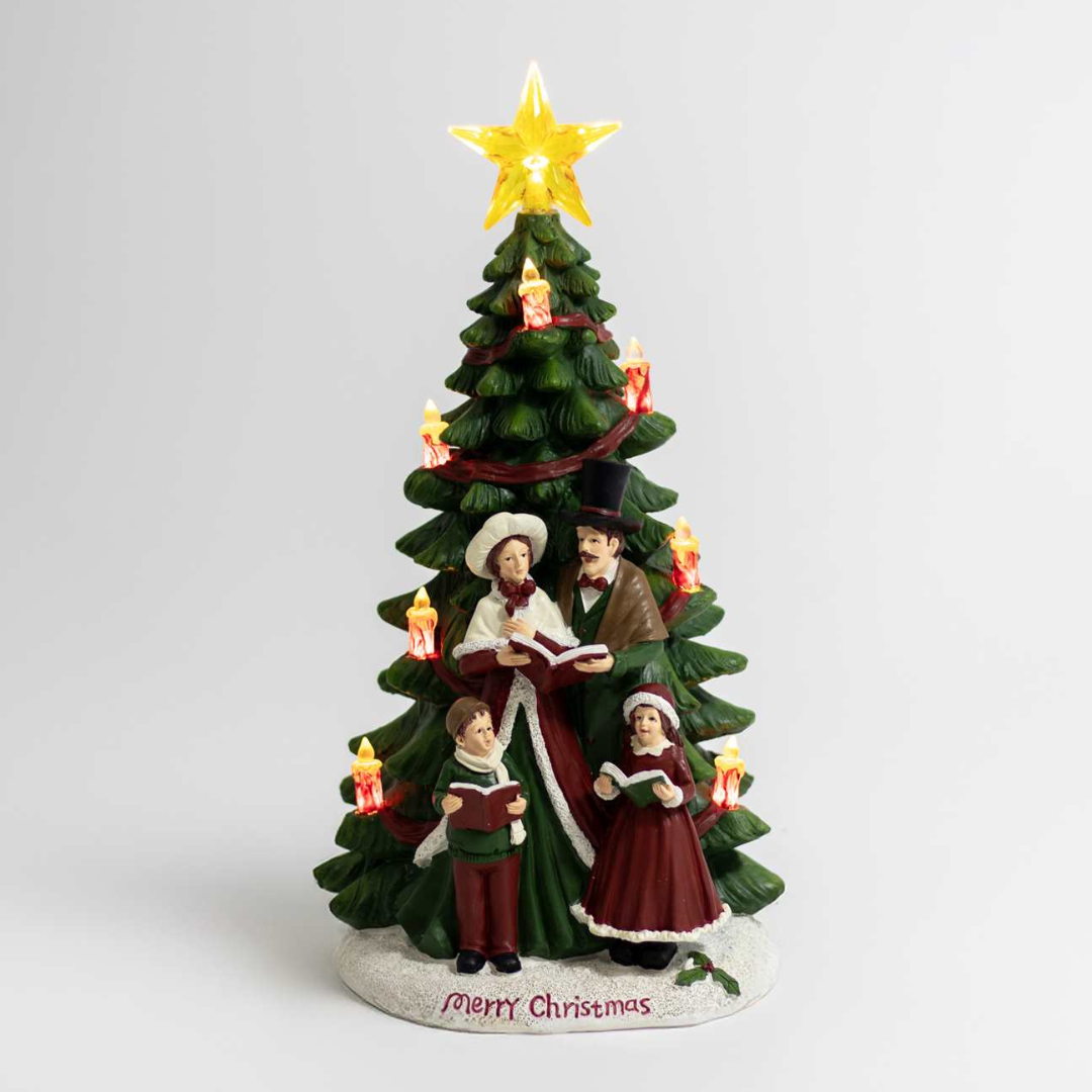 Resin Christmas Caroller Scene with Lighted Tree
