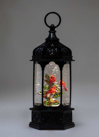 Cardinals & Holly - LED Glitter Lantern