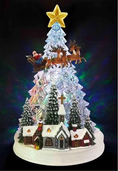 Christmas Tree with Village & Santa LED Light-Up Acrylic