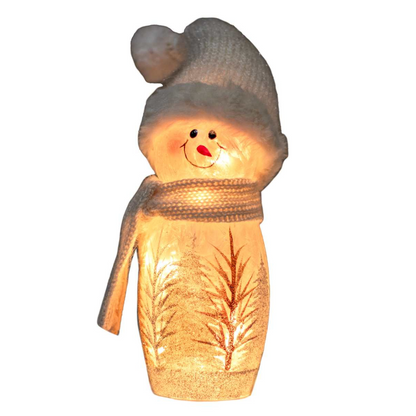 Glass Snowman Lamp with White Scarf and Hat