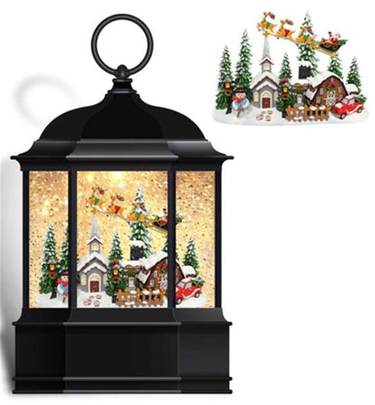 Glitter Lantern – Santa Flying Over Town