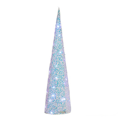 Small LED White Fabric Cone Tree