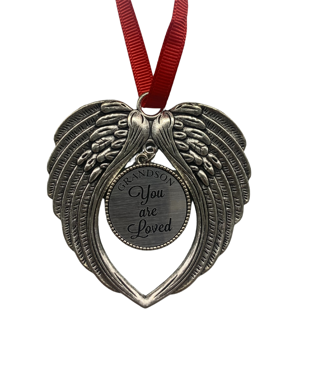 Grandson Christmas Ornament with Silver Angel Wings