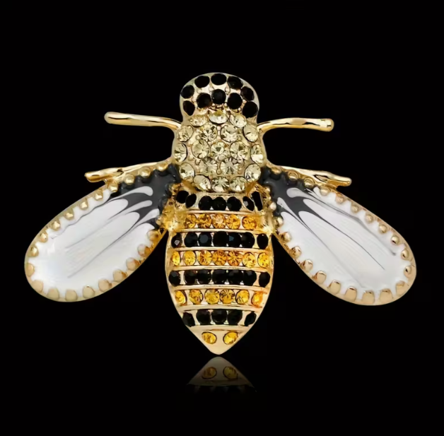 Gold Tone Bee Brooch with Rhinestones