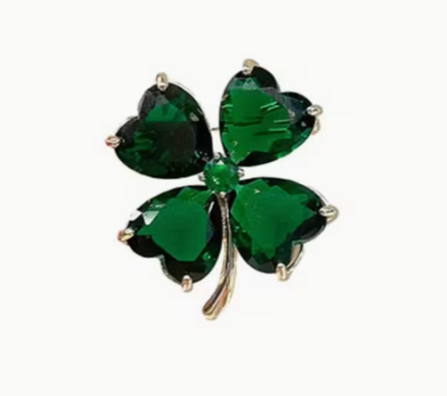 Shamrock Brooch with Emerald Green Leaves