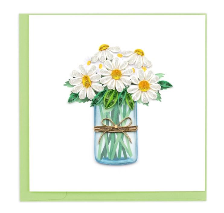 Handmade Quilled Daisies Card – 6x6 Blank Floral Greeting Card