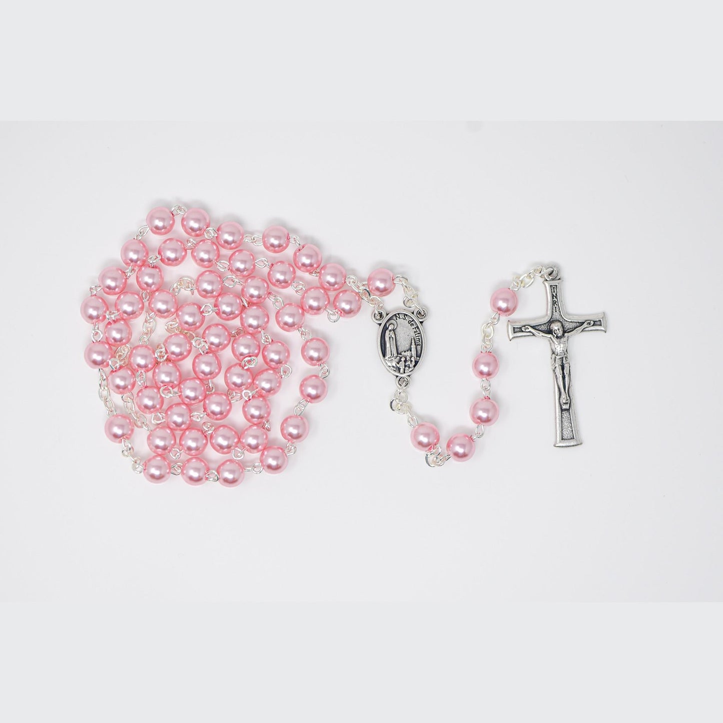 Pink Pearl Rosary – Silver Crucifix