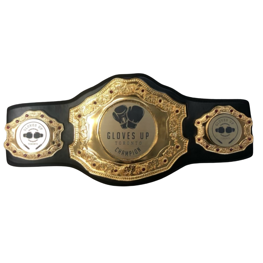 Custom Engraved Championship Belt with Metal Crests