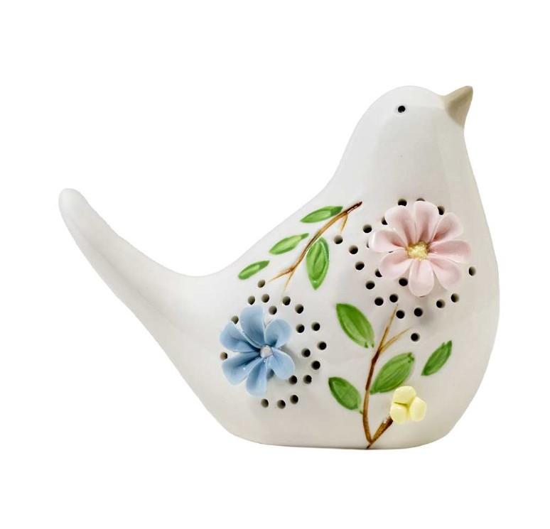 Ceramic White Flower LED Bird Décor