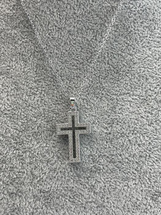 Silver Open Cross Necklace with Rhinestones