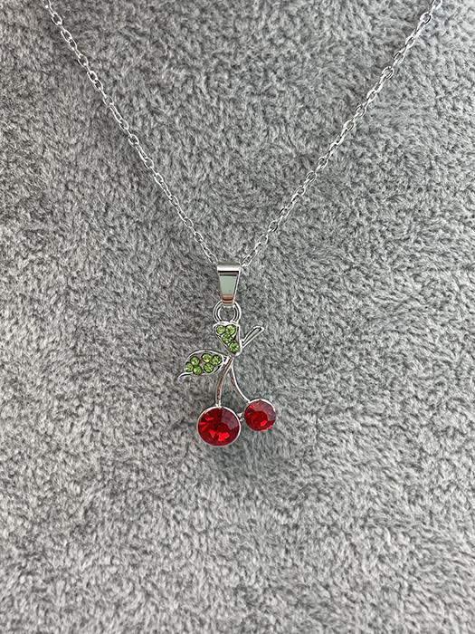 Silver Tone Cherry Necklace